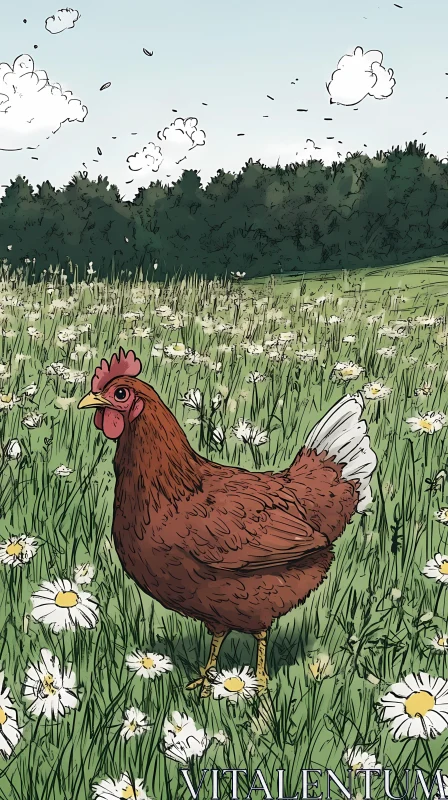 Chicken Amongst Wildflowers AI Image