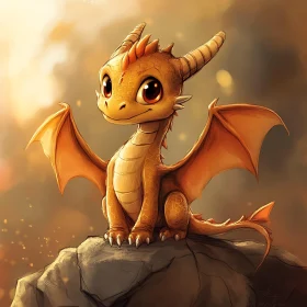 Cute Dragon on Rock Digital Art