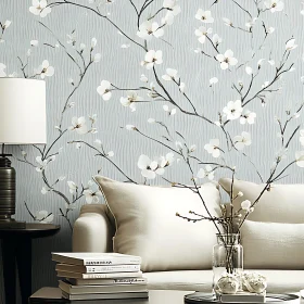 Chic Living Room Featuring Floral Wallpaper