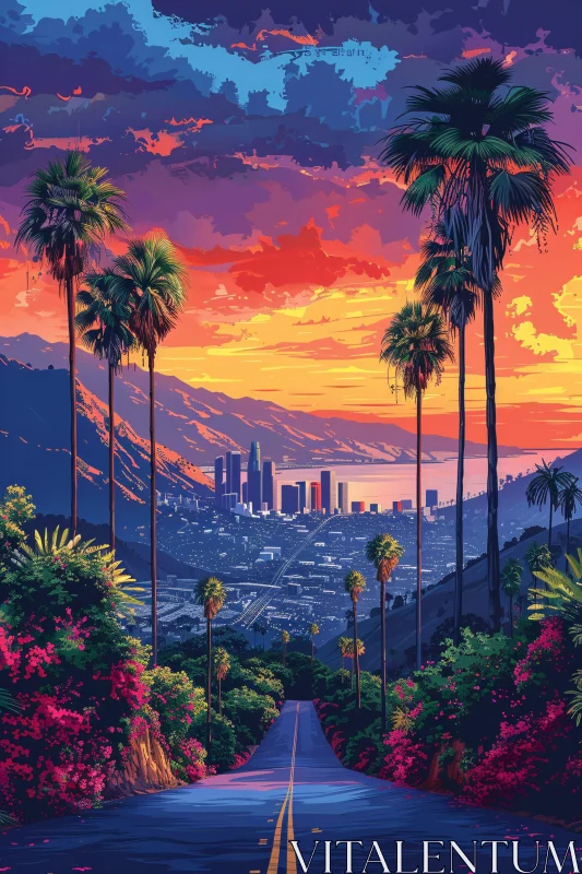 AI ART Sunset View of Los Angeles Skyline