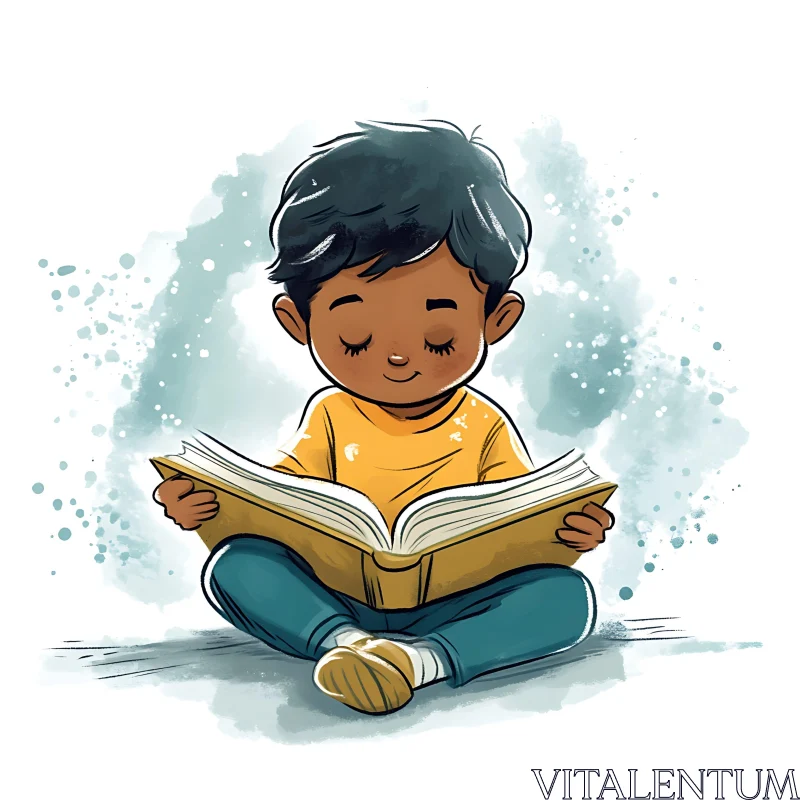 AI ART Cartoon Boy Enjoying a Book