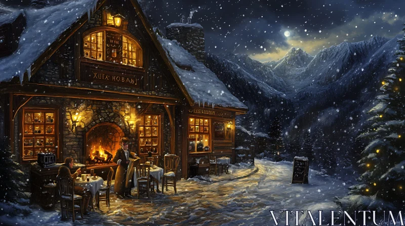 AI ART Snowy Mountain Cabin Getaway