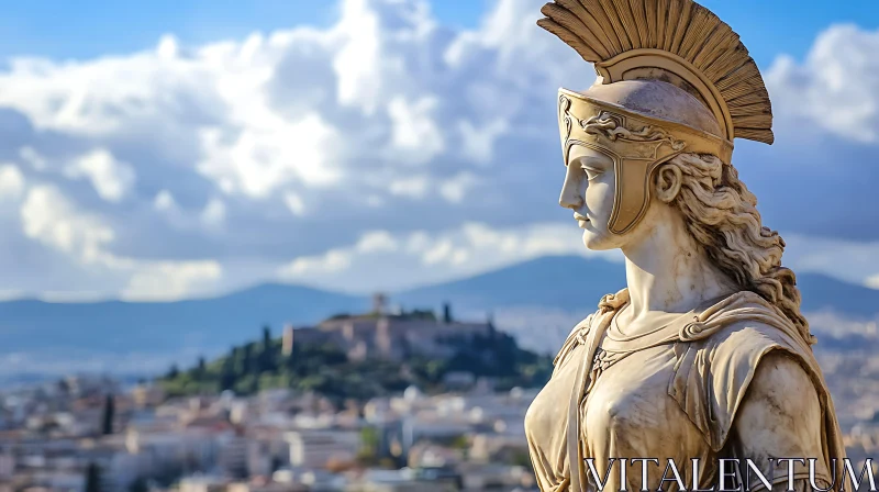 Marble Athena Statue with City View AI Image