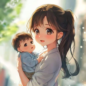 Loving Mother and Baby Anime Art