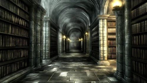 Old Library Hallway with Books