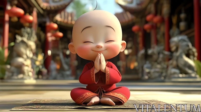 Serene Child Monk in Meditation AI Image