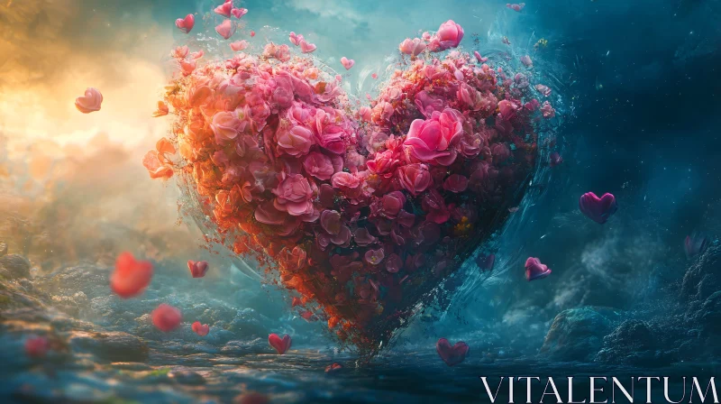 AI ART Floating Floral Heart of Roses