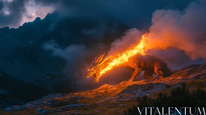 Fierce Dragon in Mountainous Landscape AI Image