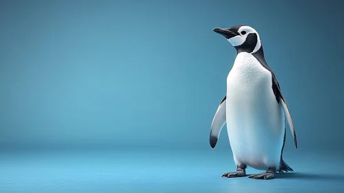 Solitary Penguin against Blue Backdrop