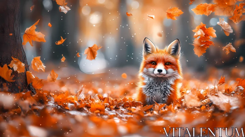 Autumn Leaves with Fox AI Image