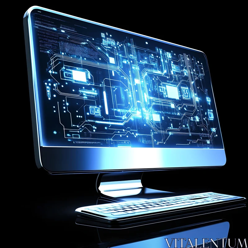 Advanced Digital Circuit Design on Computer Monitor AI Image