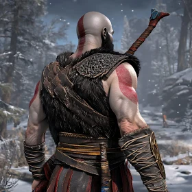 Strong Warrior with Axe in Snowy Woods