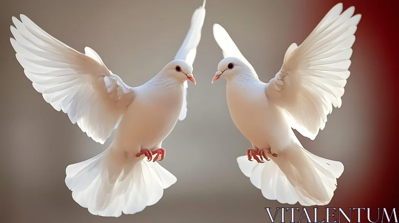 AI ART Pair of White Doves Soaring Together