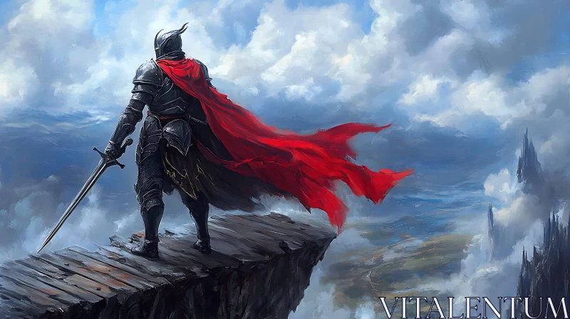 AI ART Armored Knight on Cliff Edge