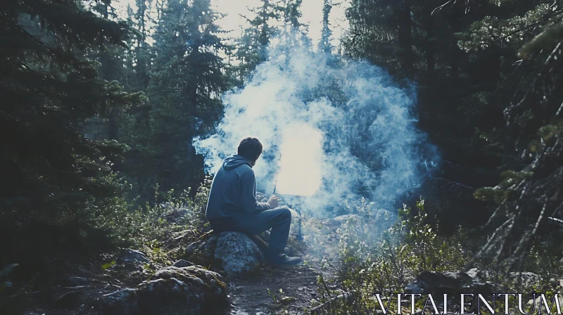 AI ART Man in Forest with Smoke