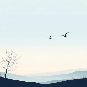 Serene Bird Flight Over Blue Hills