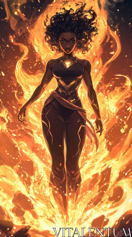 Fierce Superhero Engulfed in Fiery Aura AI Image