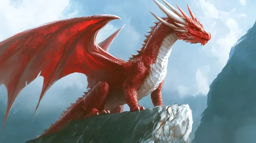 Crimson Dragon on Mountain Peak