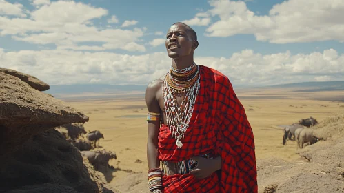 African Maasai Warrior in Cultural Dress