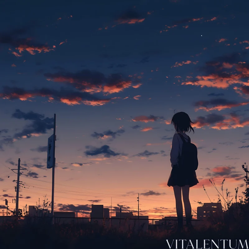 Girl Watching Sunset Art AI Image