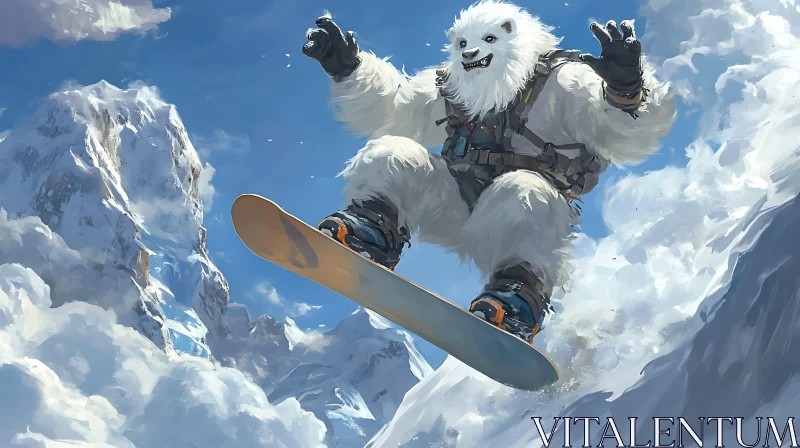 AI ART Snowboarding Yeti on a Mountain