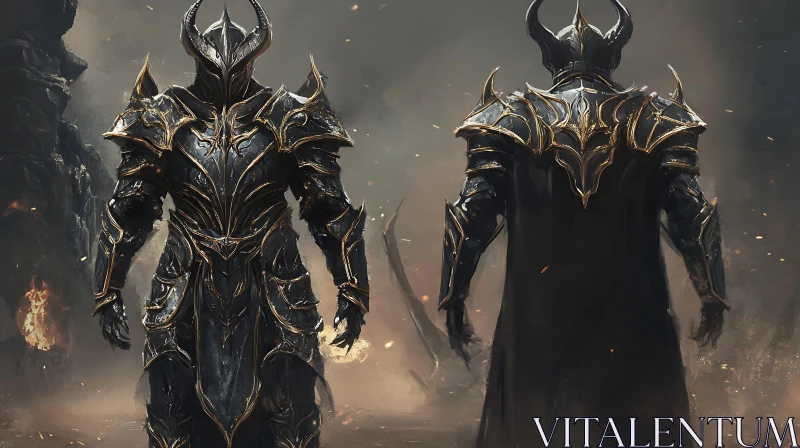 AI ART Figures in Dark Armor with Golden Accents