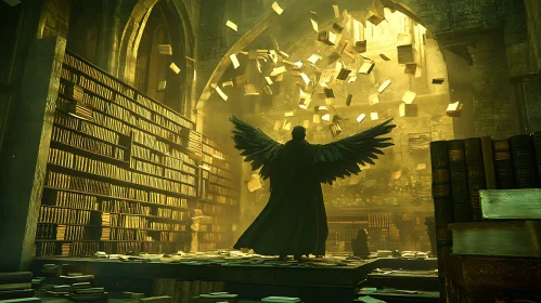 Winged Figure in Ancient Library