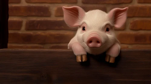 Cute Piglet Peeping Over Fence in Farm Setting