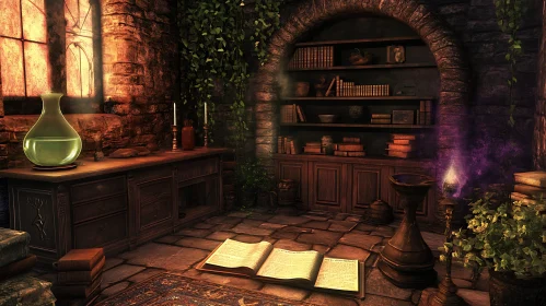 Mysterious Old Library Interior