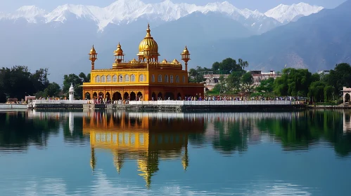 Majestic Temple and Mountain Reflection