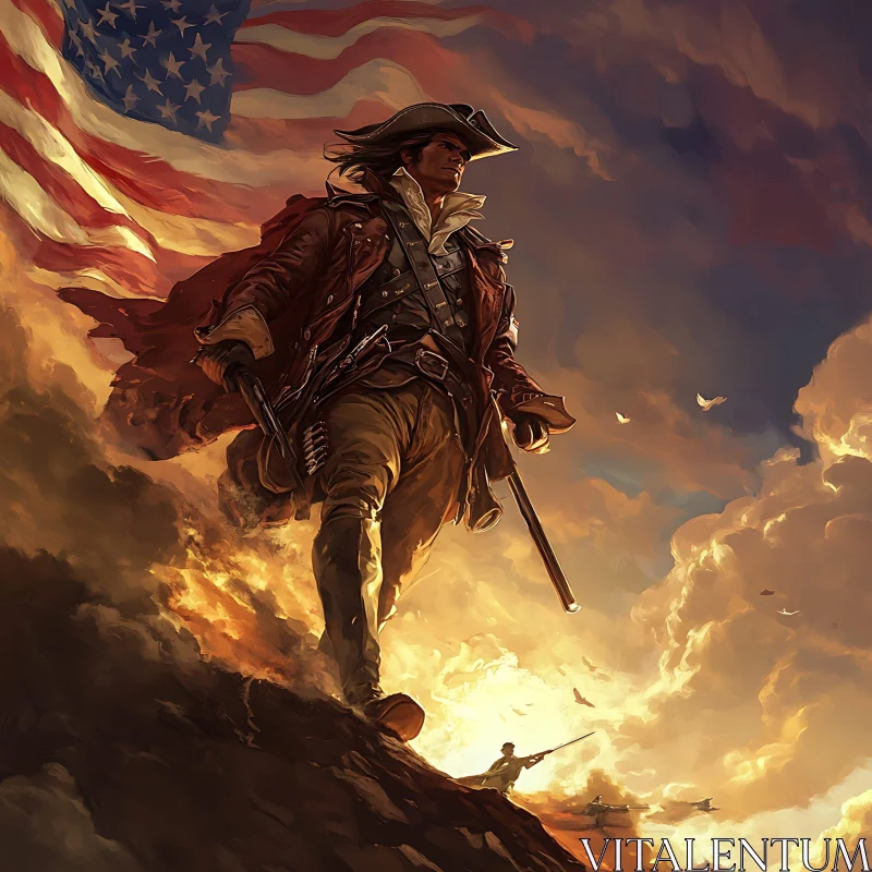 AI ART Revolutionary War Hero with American Flag