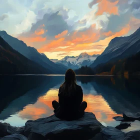 Mountains and Lake at Sunset