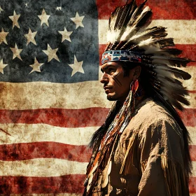 Portrait of Native American with USA Flag