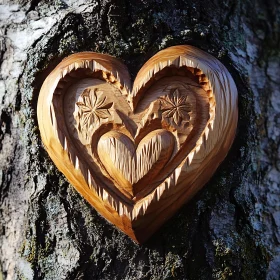 Wooden Heart Tree Carving Art