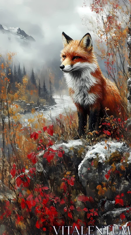 Fox Amidst Autumn Mountains AI Image