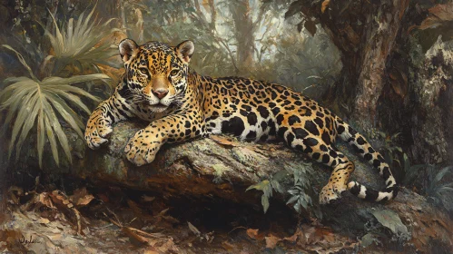 Jaguar in a Lush Forest Setting