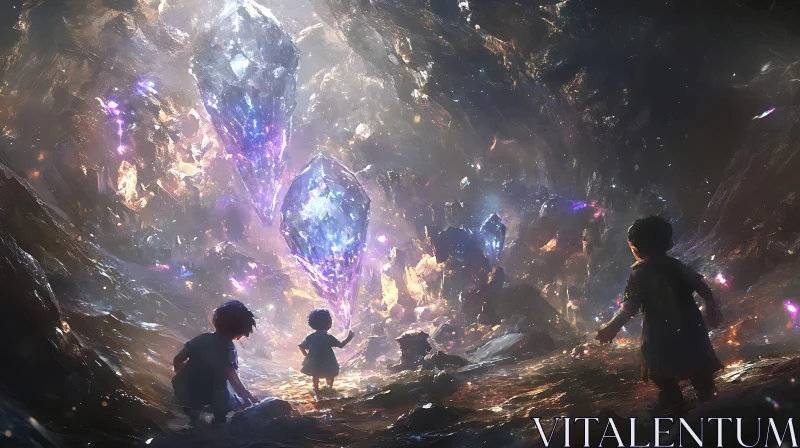 Children in a Magical Crystal Cave AI Image