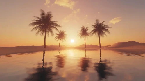 Tropical Sunset Palm Trees Reflection