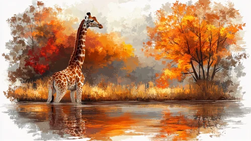 Giraffe in Autumn Serenity