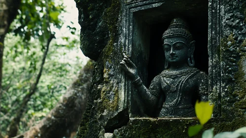 Moss-Covered Buddha Statue