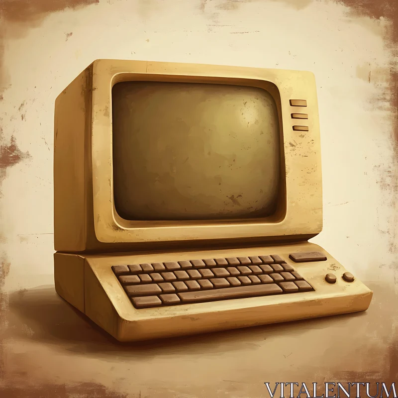 Retro Tech Art: Classic Beige Computer AI Image