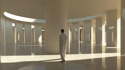 Serene Architecture with Standing Man