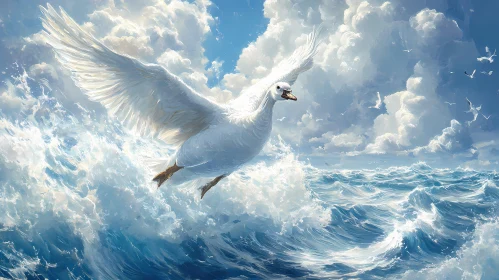 Graceful Bird in Flight Above Ocean