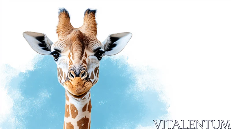 Curious Giraffe on Blue AI Image