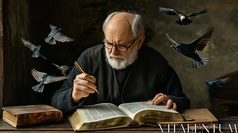 AI ART Elderly Man with Birds