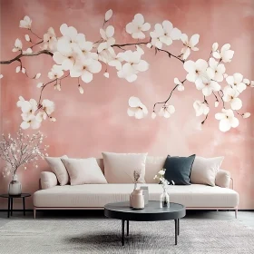 Stylish Living Area with White Floral Art