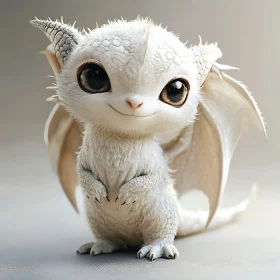 Fluffy White Dragon with Big Eyes