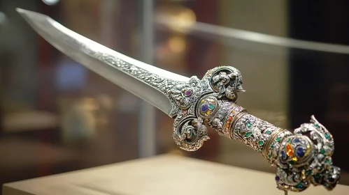 Exquisite Silver Dagger with Jeweled Hilt