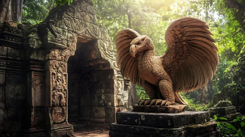 Stone Eagle Sculpture in Jungle Temple