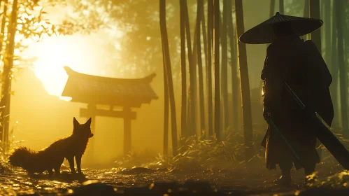 Fox and Warrior in Bamboo Grove